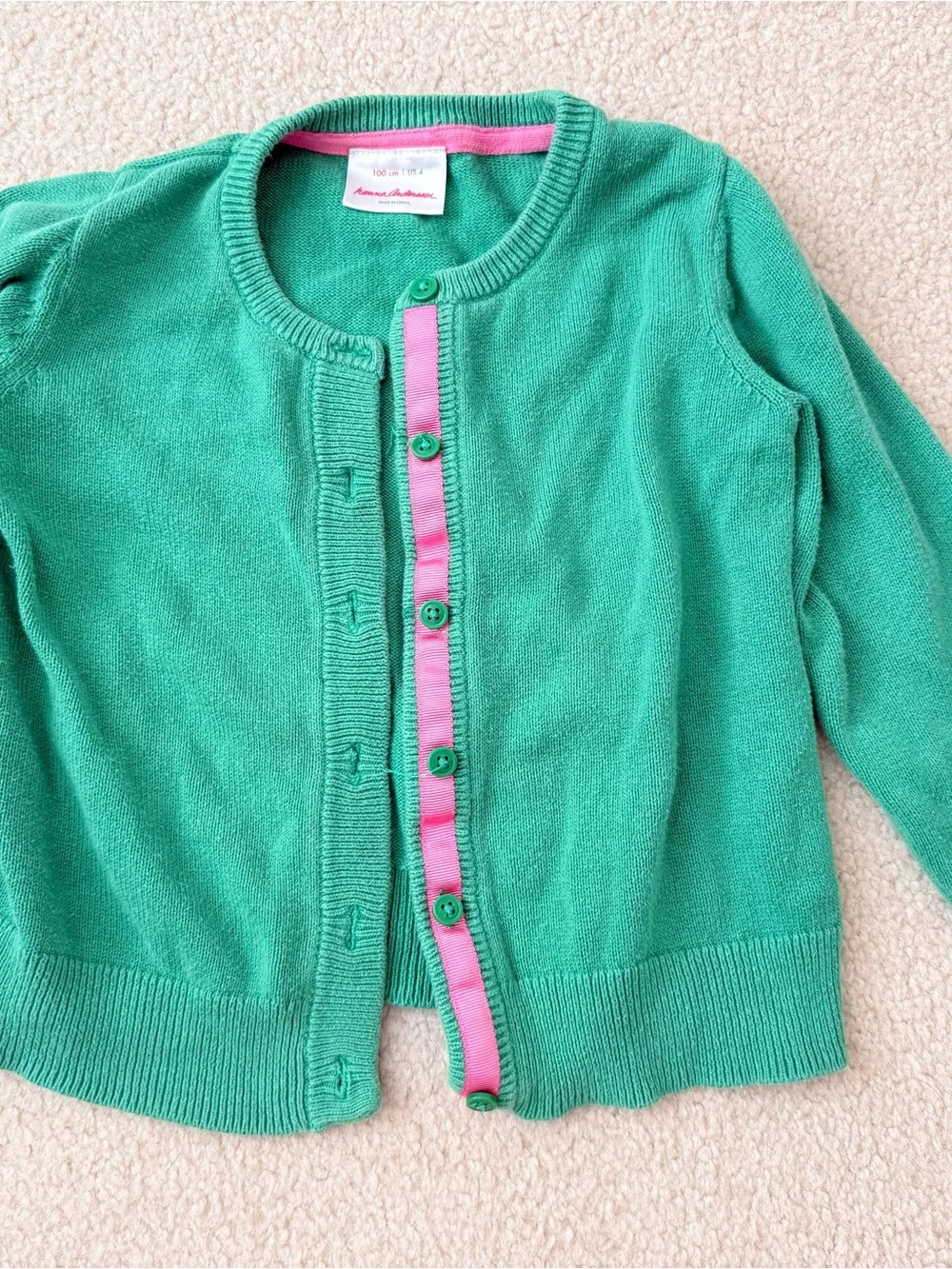 Hanna Andersson Green Button-Front Crewneck Cardigan